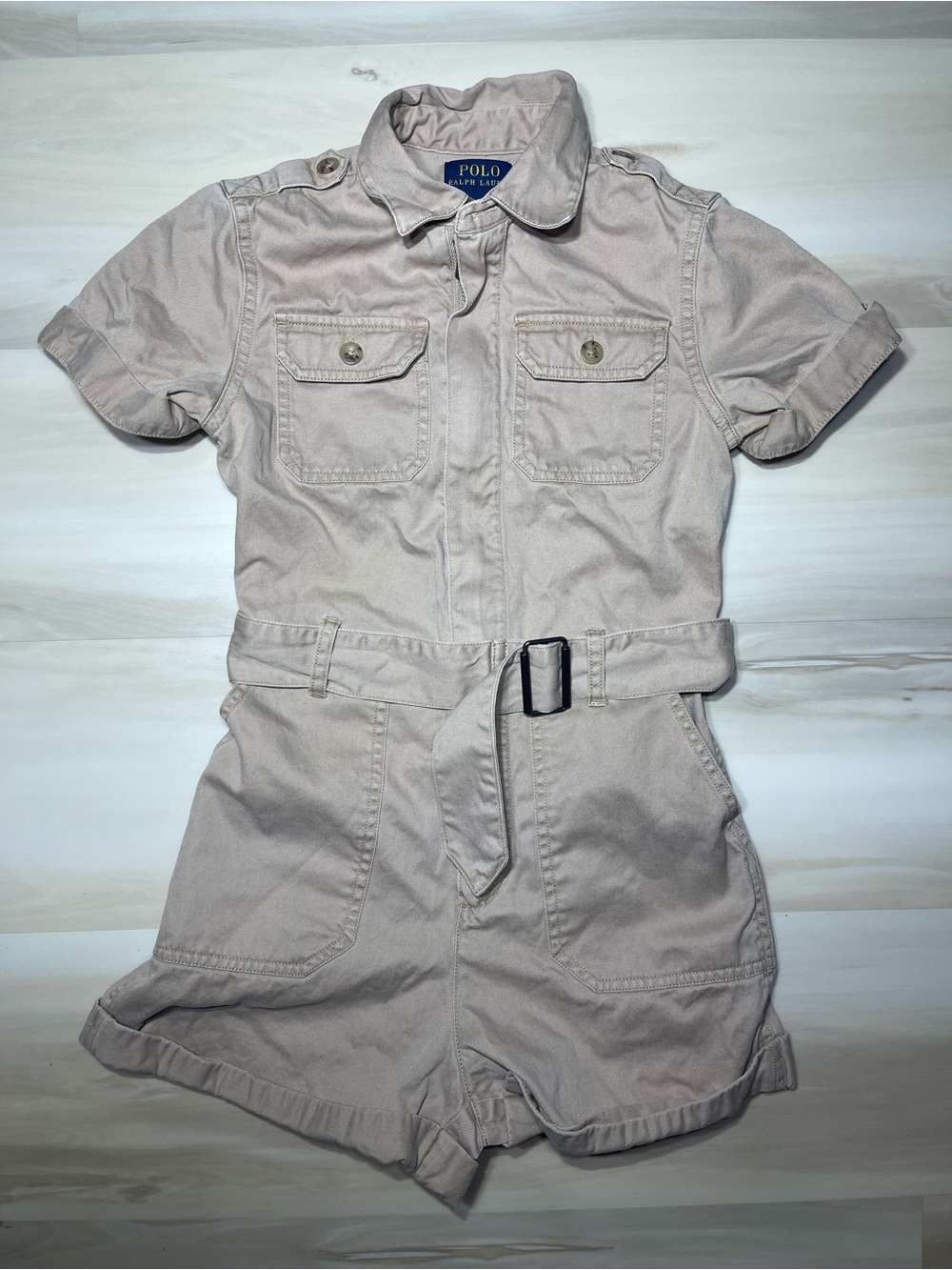 Polo Ralph Lauren Kids Little Girls Khaki Cotton Twill Utility Romper Size 8